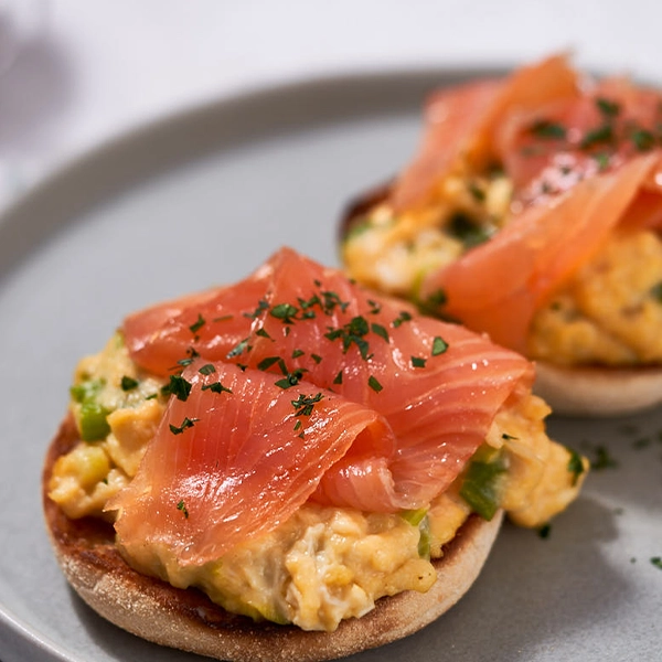 Smoked Salmon English Muffin with Scrambled Eggs